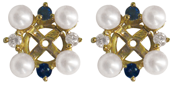 Akoya Cultured Pearl Blue Shire Diamond Earring Jackets In Akoya Cultured Pearl Blue Shire Diamond Earring Jackets In 14kt Yellow Gold Prlj 107